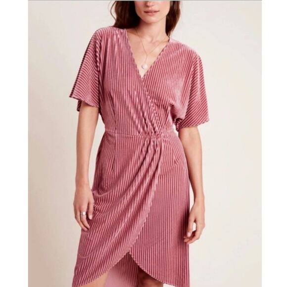 Sunday in Brooklyn Anthropologie Pink Rose Velvet Feminine Striped Dress Sz M - Picture 1 of 6
